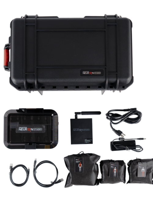 Sistema Inercial Perception Neuron Studio para captura precisa de movimiento en producciones y simulaciones avanzadas.