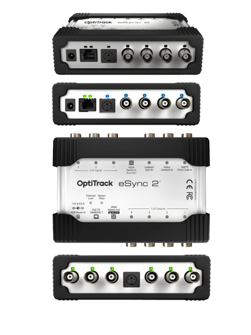 OptiTrack eSync 2, dispositivo de sincronización avanzada para captura de movimiento con Genlock, SMPTE y PoE.