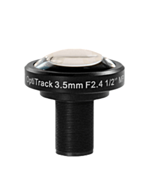 Lente OptiTrack LENS0023 3.5mm F2.4 M12 para captura de movimiento en espacios pequeños, ideal para animación y biomecánica.