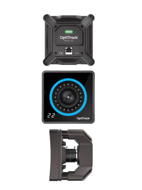 Cámara OptiTrack PrimeX 22: precisión 3D, alcance de 30 m y velocidad de 360 Hz para captura de movimiento profesional.
