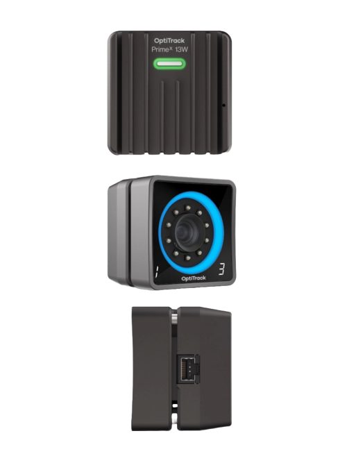 Cámara OptiTrack Prime 13W con campo de visión ultra amplio y alta precisión para captura de movimiento en espacios reducidos.