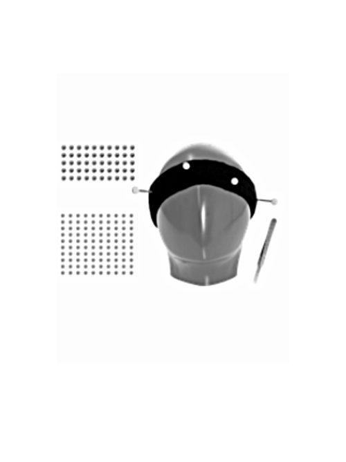 Set de marcadores faciales Optitrack para Expression, incluye hemisferios, cinta para la cabeza y pinzas.