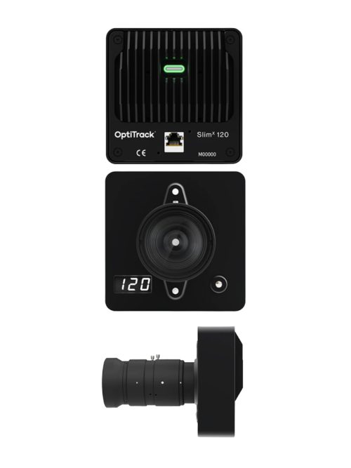 OptiTrack SlimX 120, cámara de captura de movimiento con alta resolución, 300 FPS y precisión avanzada para VR y producción virtual.