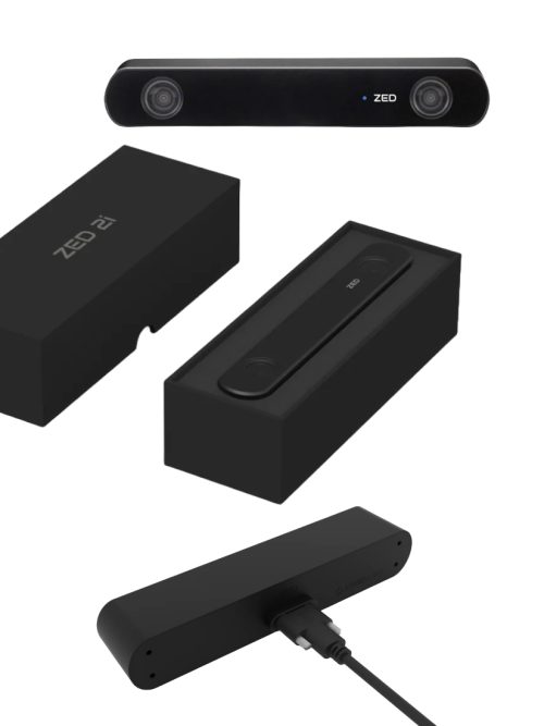 ZED 2i Stereo Camera para robótica, realidad aumentada y captura 3D, con visión gran angular de 120° y detección neuronal de profundidad.