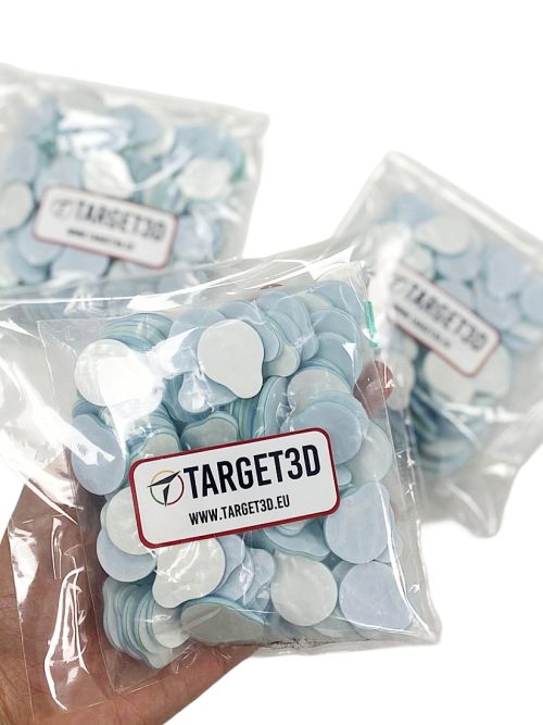 Adhesivos MoCap para la piel, pack de 100 unidades de 20 mm en colores verde y azul, ideales para captura de movimiento.