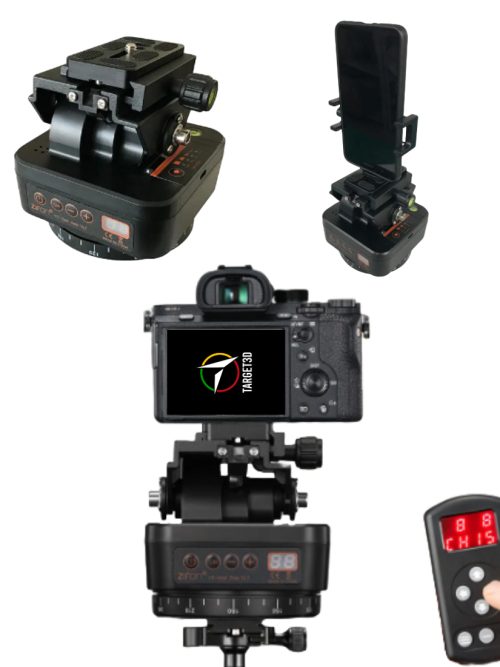 Rótula motorizada MP-360 para cámaras PrimeX22 y PrimeX41, con rotación 360º, inclinación vertical de 30º y capacidad de carga de 2,72 kg.