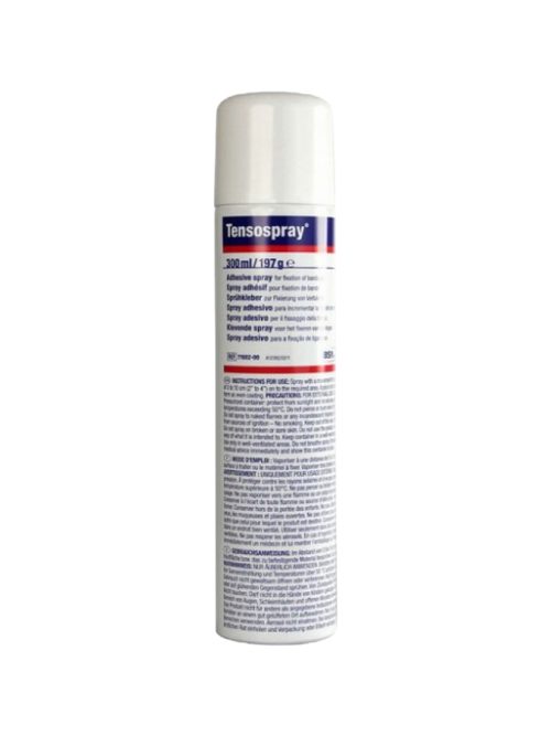 Tensospray 300 ml spray adhesivo hipoalergénico en envase metálico, ideal para fijación de vendajes sobre piel sensible sin causar irritación.